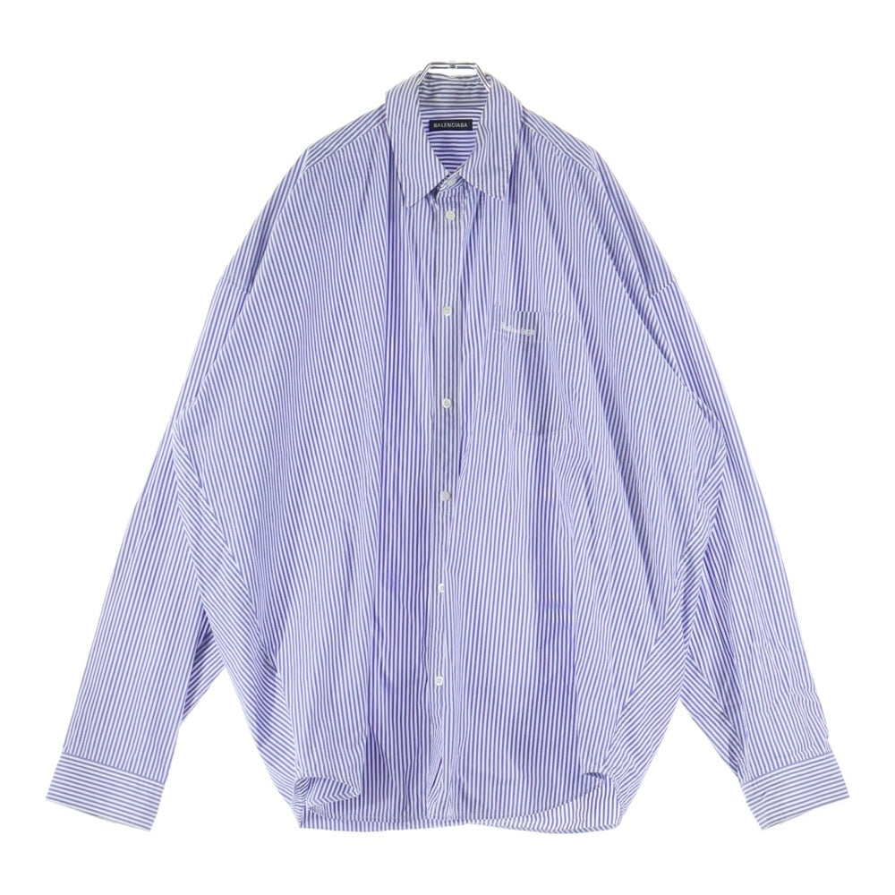 BALENCIAGA(バレンシアガ) ロゴ刺繍 ストライプ 長袖シャツ ブルー
