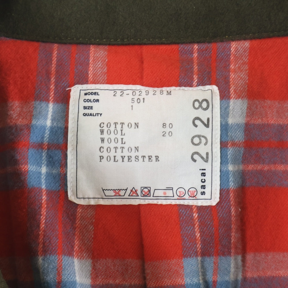 Sacai(サカイ) 22SS Wool Surge Mix Blouson ウールサージミックスブルゾン チェックライニング ミリタリージャケット カーキ 22-02928M