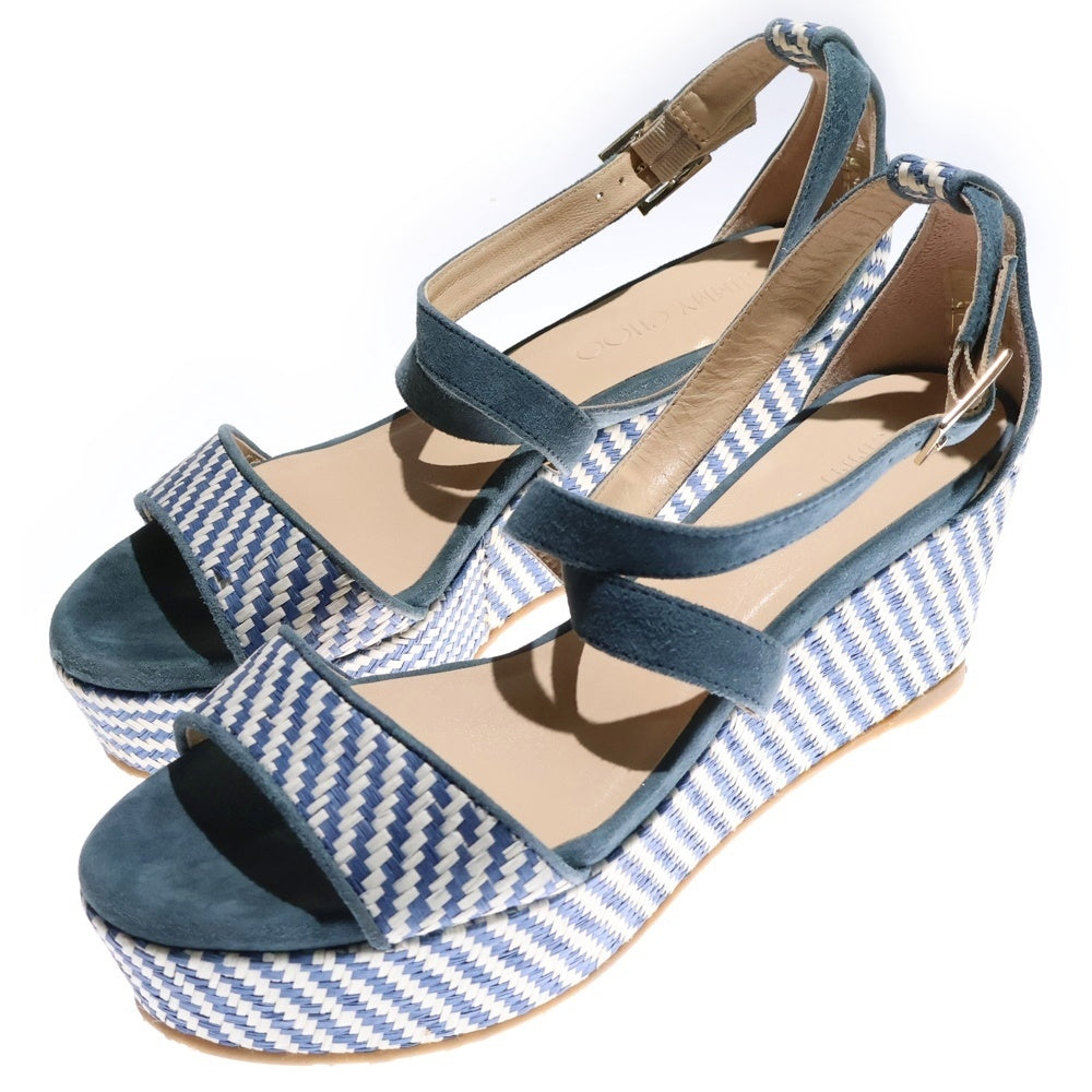 JIMMY CHOO(ジミーチュウ) Perla 120 ペルラ ウェッジソール スエード パンプス ブルー/ベージュ レディース