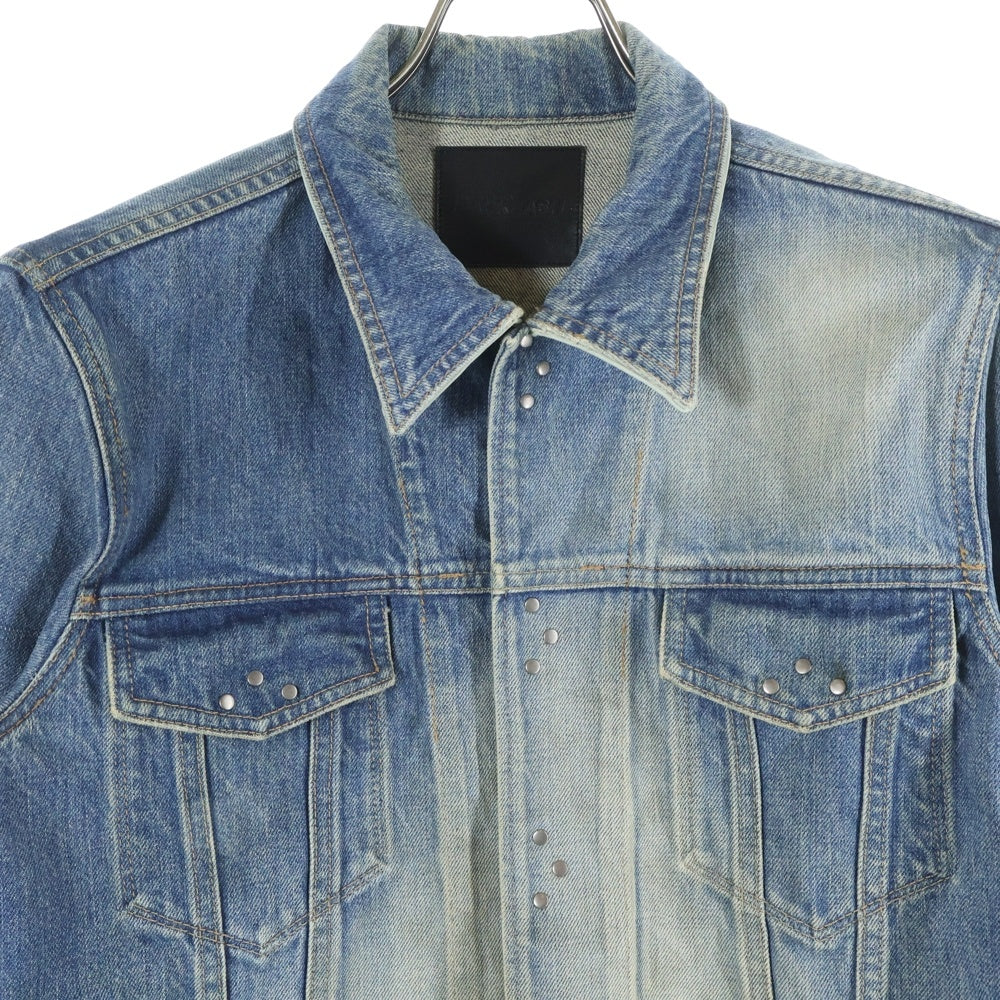 ISAMU KATAYAMA BACKLASH(イサムカタヤマバックラッシュ) ヴィンテージ加工 カーフレザーインディゴ染め フックボタン デニムジャケット インディゴ 1133-03