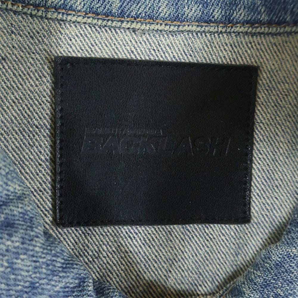 ISAMU KATAYAMA BACKLASH(イサムカタヤマバックラッシュ) ヴィンテージ加工 カーフレザーインディゴ染め フックボタン デニムジャケット インディゴ 1133-03