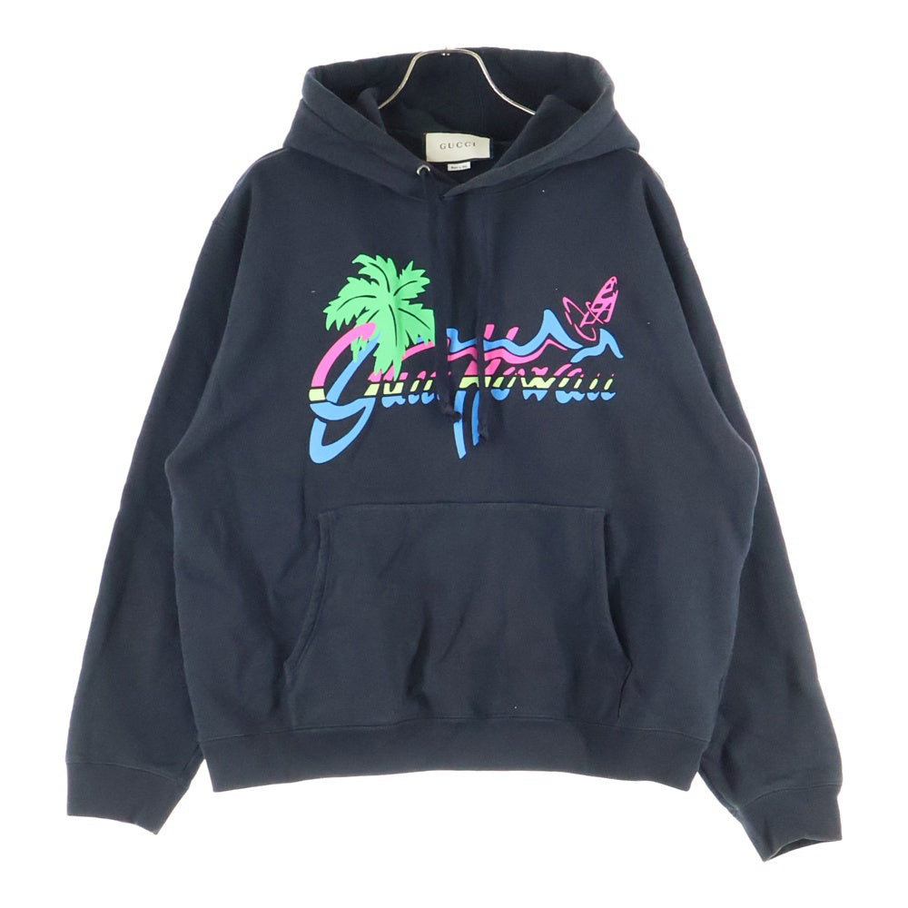GUCCI(グッチ) 20SS HAWAII PRINT HOODIE ハワイアンロゴプリント プルオーバーパーカー スウェットフーディ ブラック 626989 XJCSP