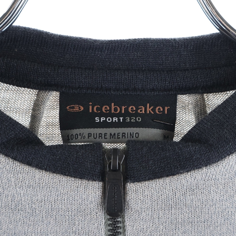 NO BRAND(ノーブランド) icebreaker アイスブレーカー フロントロゴ刺繍 ハーフジップ ウール ニットセーター グレー 3007PM060