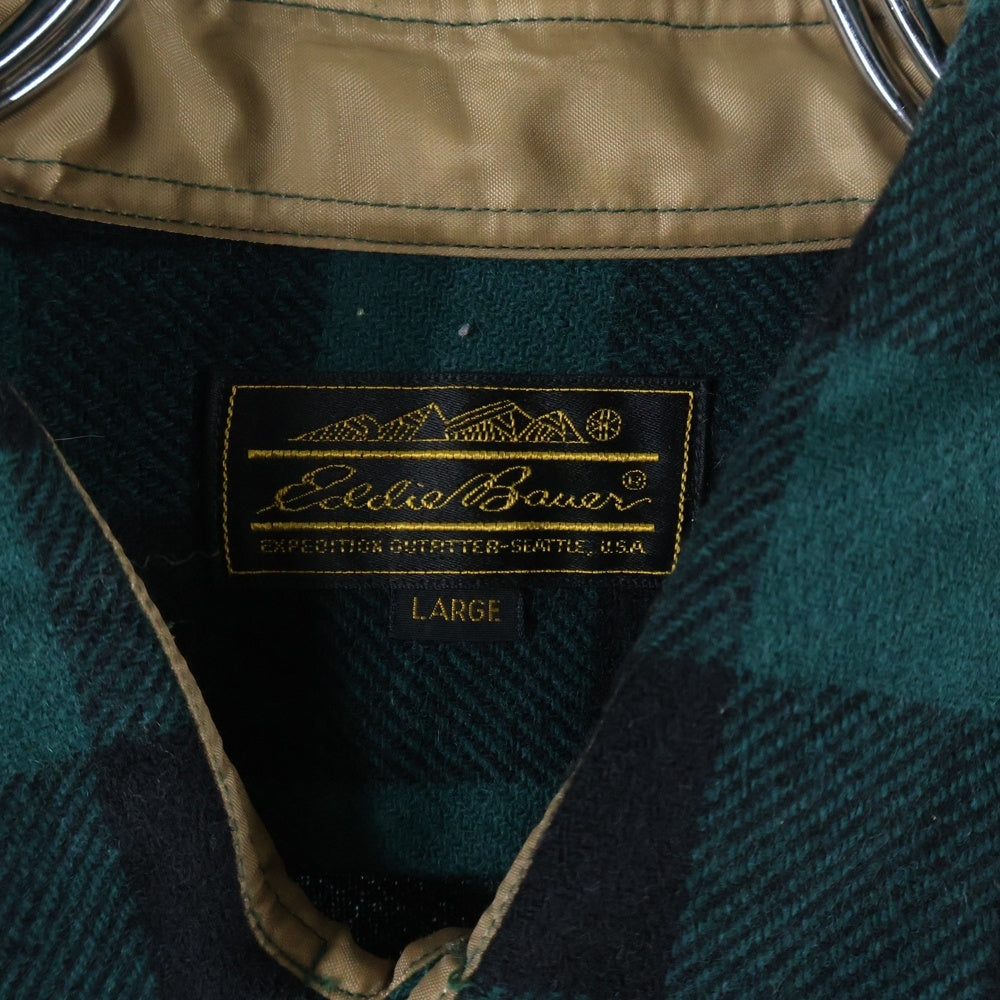 Eddie Bauer(エディバウワー) 70-80S VINTAGE ヴィンテージ ブロックチェック フランネル長袖シャツ グリーン/ブラック
