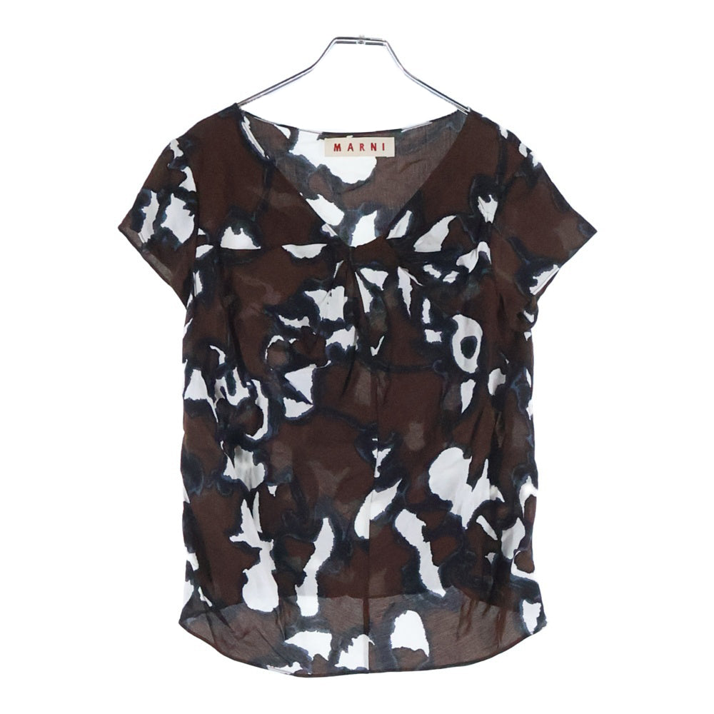MARNI(マルニ) 総柄 レーヨン 半袖Tシャツ ブラウス ブラウン レディース