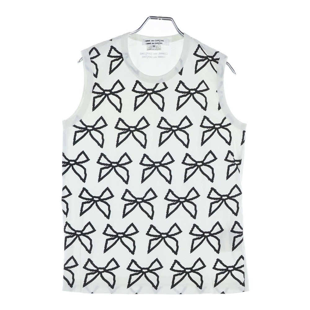 COMME des GARCONS COMME des GARCONS(コムデギャルソンコムデギャルソン) 09SS リボンプリント クルーネック ノースリーブ カットソー ホワイト RC-T030 AD2008 レディース