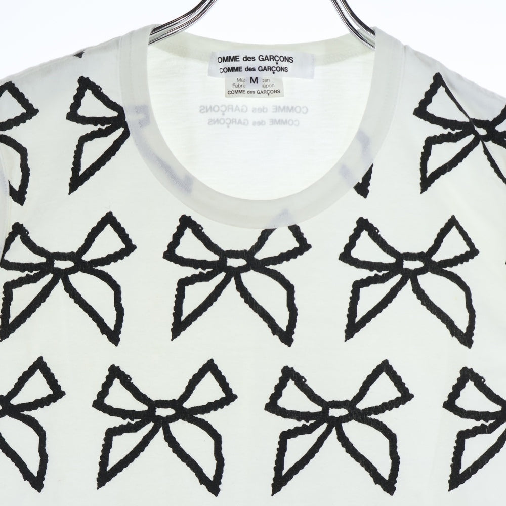 COMME des GARCONS COMME des GARCONS(コムデギャルソンコムデギャルソン) 09SS リボンプリント クルーネック ノースリーブ カットソー ホワイト RC-T030 AD2008 レディース