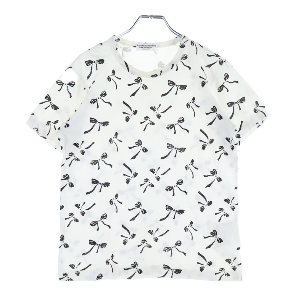 robe de chambre COMME des GARCONS(ローブドシャンブル コムデギャルソン) 03SS リボン総柄 プリント 半袖Tシャツカットソーホワイト RI-T067 AD2002 レディース