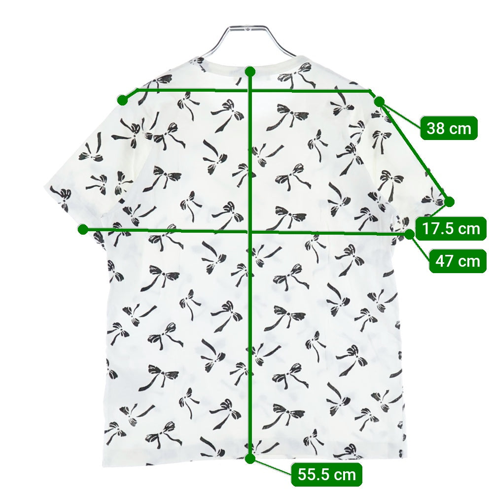 robe de chambre COMME des GARCONS(ローブドシャンブル コムデギャルソン) 03SS リボン総柄 プリント 半袖Tシャツカットソーホワイト RI-T067 AD2002 レディース