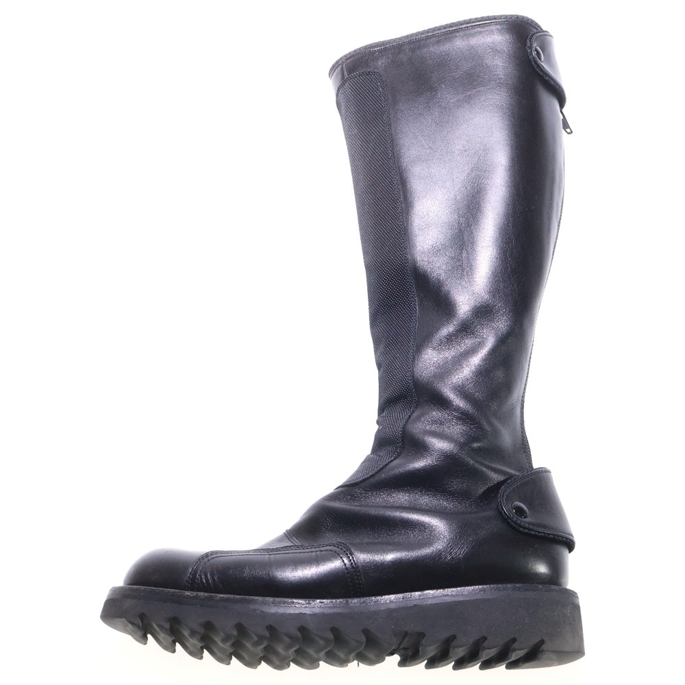JIL SANDER(ジルサンダー) Leather Ridinh Boots ナイロンパッチワーク レザー ロングブーツ ブラック レディース