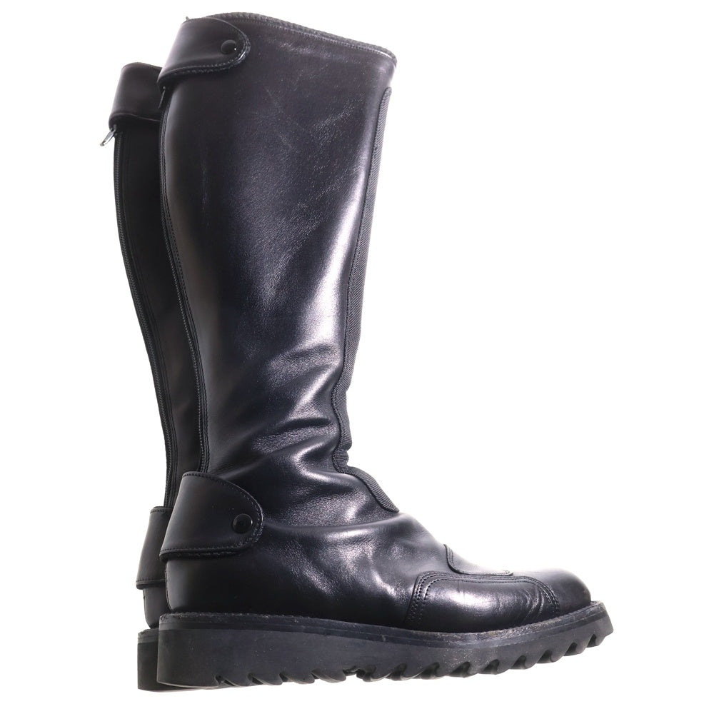 JIL SANDER(ジルサンダー) Leather Ridinh Boots ナイロンパッチワーク レザー ロングブーツ ブラック レディース