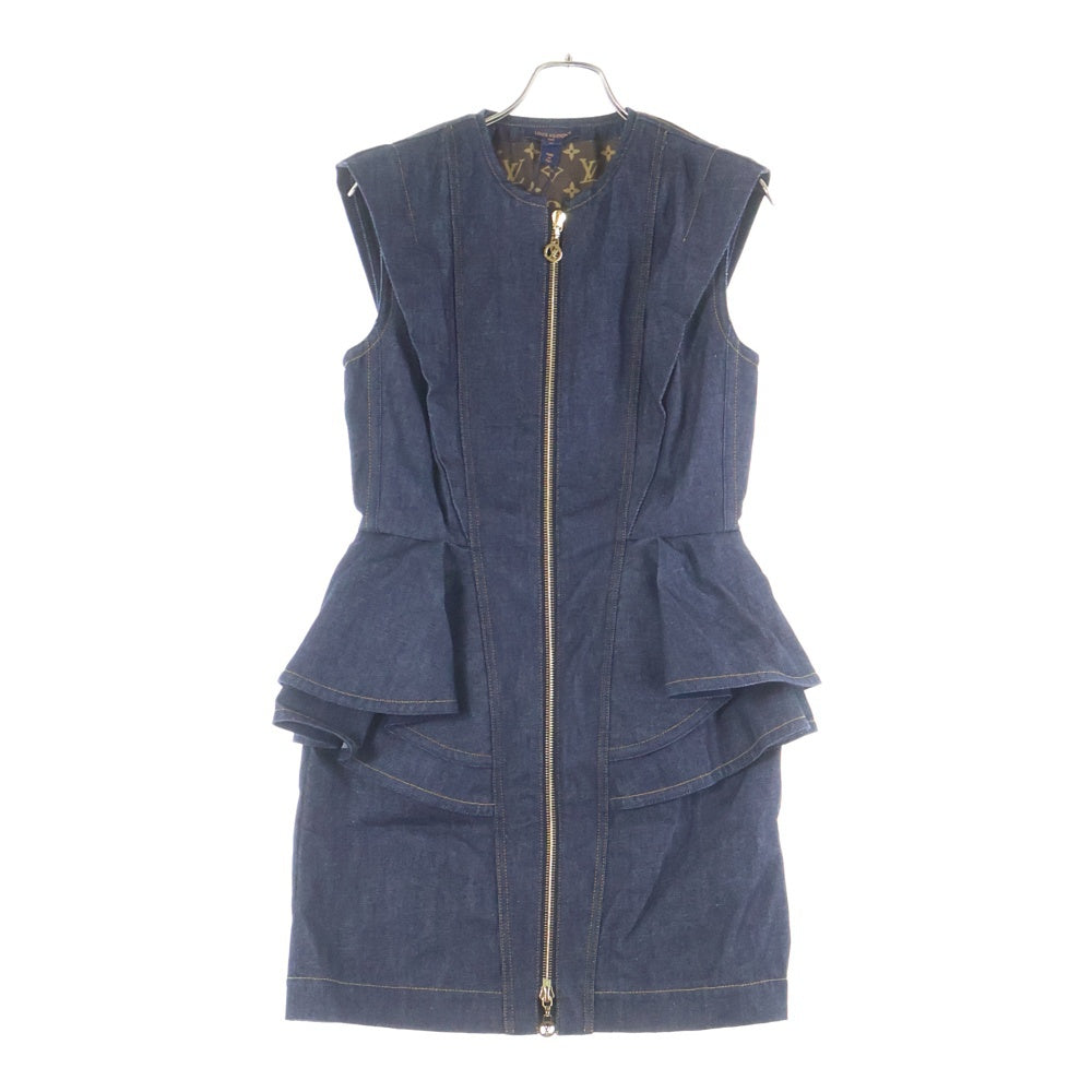 LOUIS VUITTON(ルイヴィトン) 25SS ノースリーブ フリル ジップアップ デニム フラウンスドレス ぺプラムドレス インディゴ レディース RW251WB EFY FSRO95