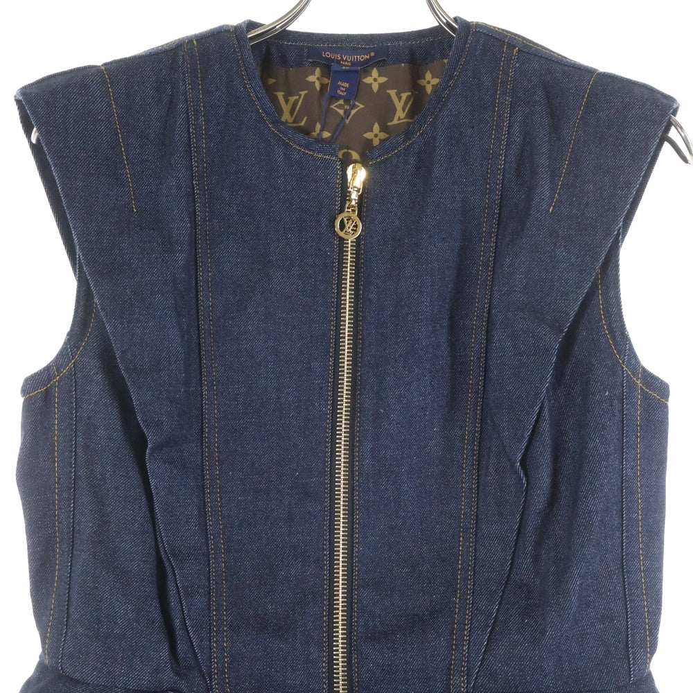LOUIS VUITTON(ルイヴィトン) 25SS ノースリーブ フリル ジップアップ デニム フラウンスドレス ぺプラムドレス インディゴ レディース RW251WB EFY FSRO95