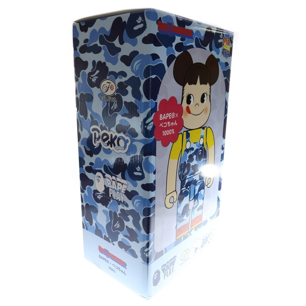 MEDICOM TOY(メディコムトイ) ×BAPE ×FUJIYA BE@BRICK べイプ 不二家 ペコちゃん カモ柄 ベアブリック 人形 ブルー 1000%