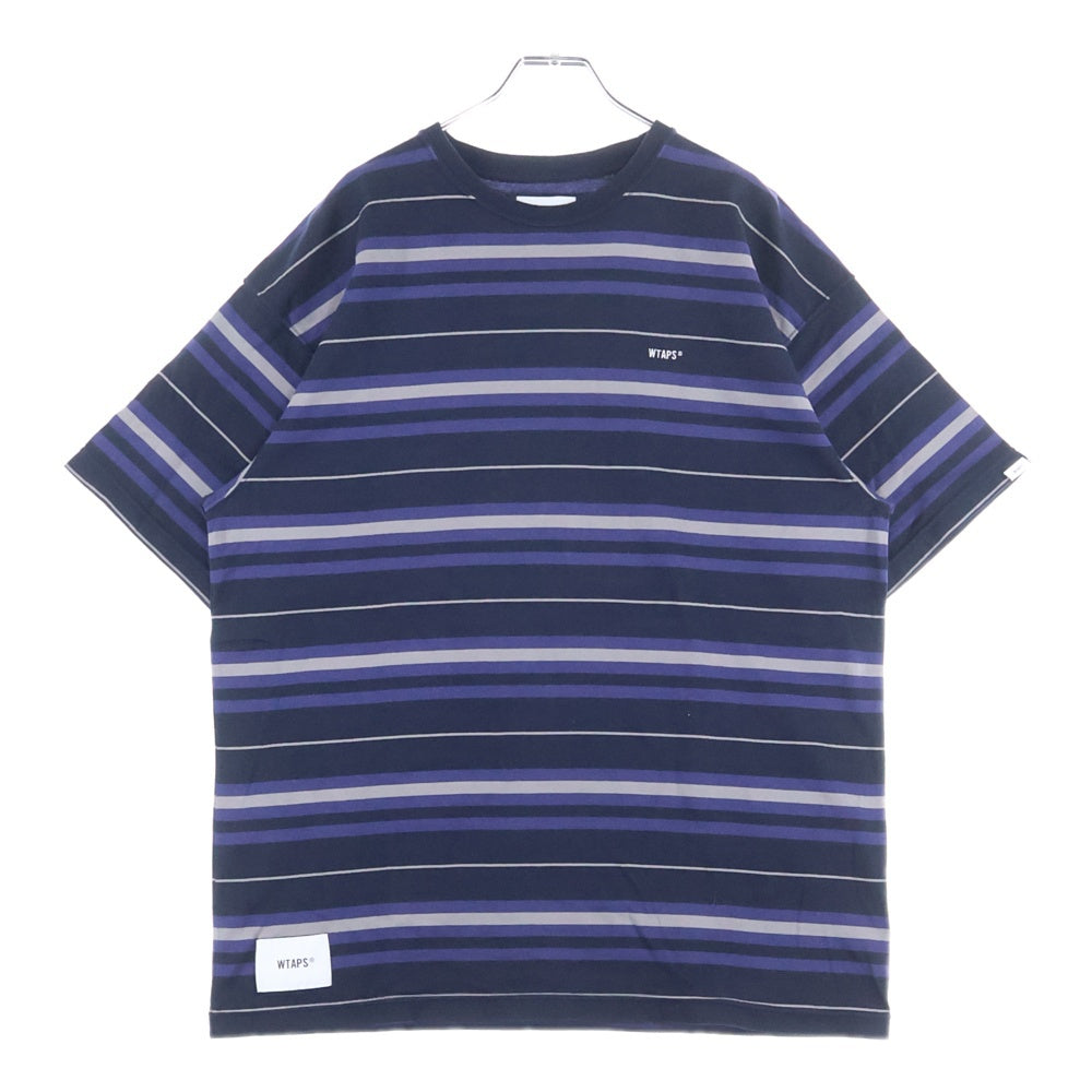 WTAPS(ダブルタップス) 23SS BDY 02 SS COTTON TEXTILE SIGN ロゴ刺繍 ボーダー クルーネック 半袖Tシャツ カットソー ネイビー/パープル 231ATDT-CSM30