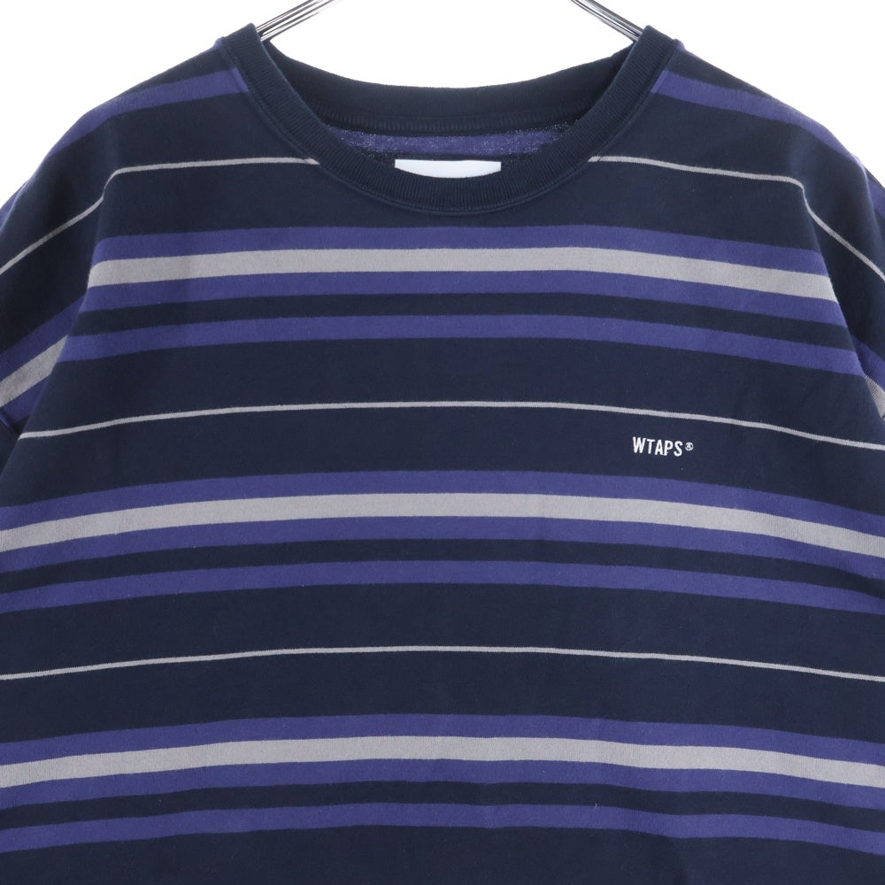 WTAPS(ダブルタップス) 23SS BDY 02 SS COTTON TEXTILE SIGN ロゴ刺繍 ボーダー クルーネック 半袖Tシャツ カットソー ネイビー/パープル 231ATDT-CSM30