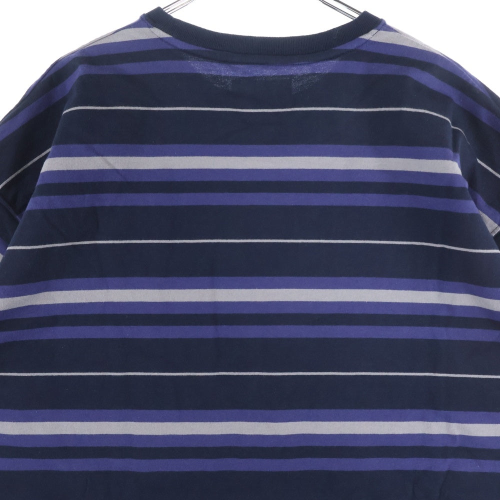 WTAPS(ダブルタップス) 23SS BDY 02 SS COTTON TEXTILE SIGN ロゴ刺繍 ボーダー クルーネック 半袖Tシャツ カットソー ネイビー/パープル 231ATDT-CSM30