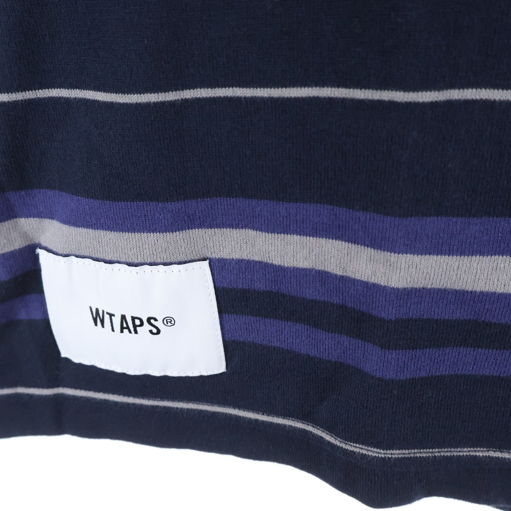 WTAPS(ダブルタップス) 23SS BDY 02 SS COTTON TEXTILE SIGN ロゴ刺繍 ボーダー クルーネック 半袖Tシャツ カットソー ネイビー/パープル 231ATDT-CSM30