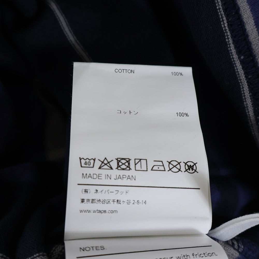 WTAPS(ダブルタップス) 23SS BDY 02 SS COTTON TEXTILE SIGN ロゴ刺繍 ボーダー クルーネック 半袖Tシャツ カットソー ネイビー/パープル 231ATDT-CSM30