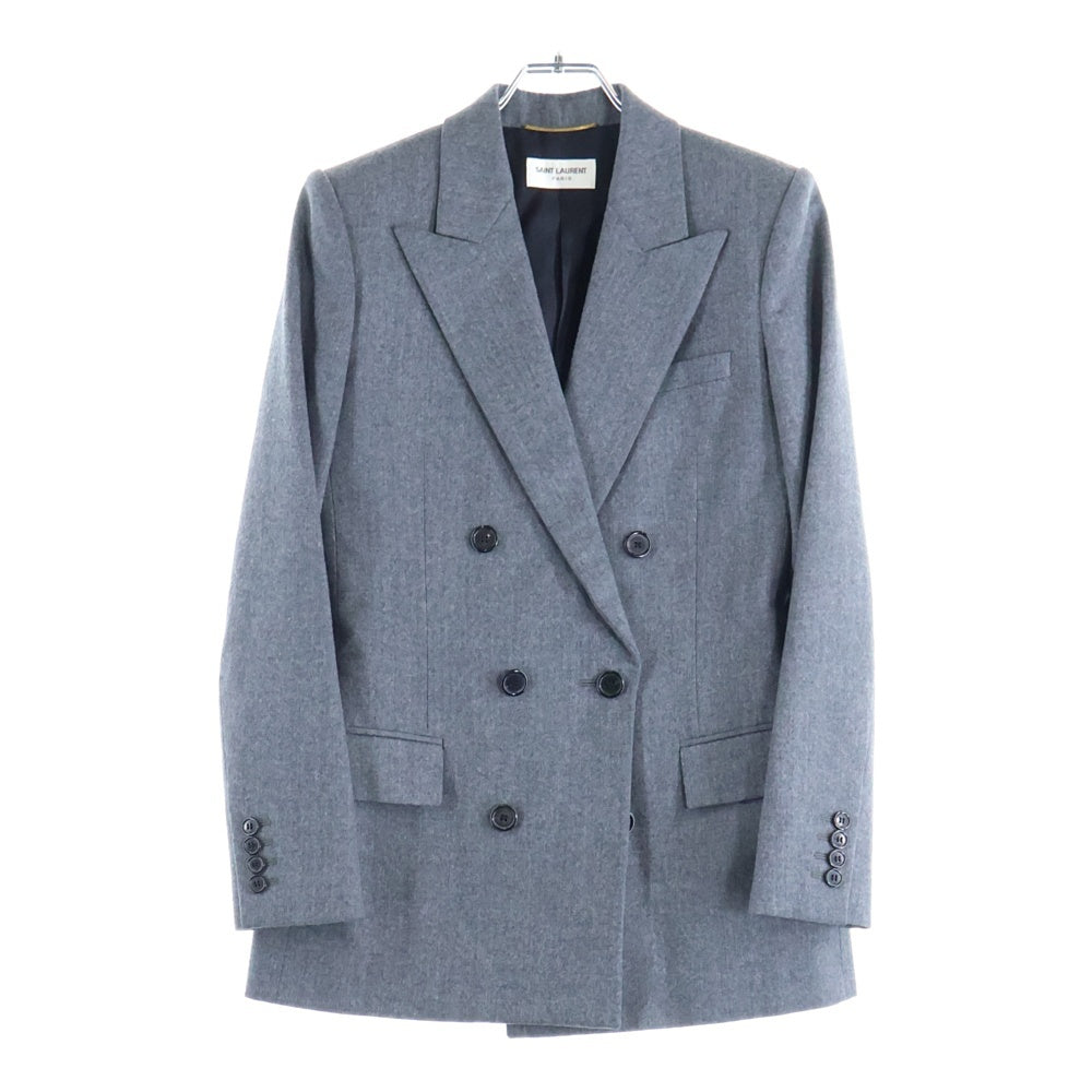 SAINT LAURENT PARIS(サンローランパリ) ダブルブレスト ピークドラペル ウール テーラードジャケット グレー レディース 687628 Y3D46