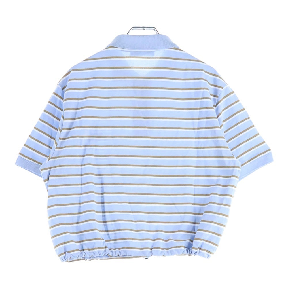 PRADA(プラダ) Cropped Striped Pique Polo Shirt トライアングルパッチ コットン クロップド ストライプ ピケ 半袖ポロシャツ ブルー レディース 39609 S000