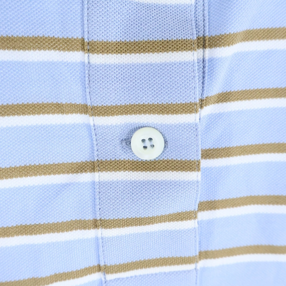 PRADA(プラダ) Cropped Striped Pique Polo Shirt トライアングルパッチ コットン クロップド ストライプ ピケ 半袖ポロシャツ ブルー レディース 39609 S000