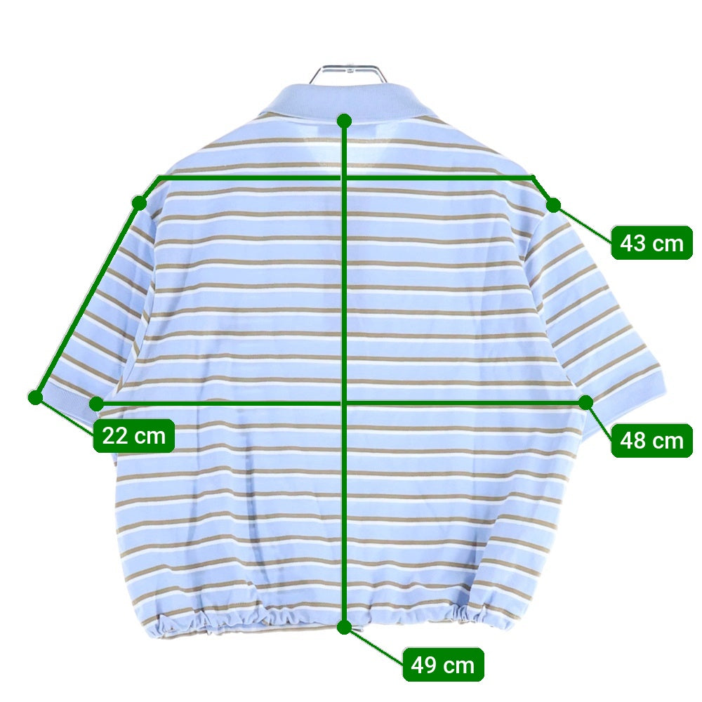 PRADA(プラダ) Cropped Striped Pique Polo Shirt トライアングルパッチ コットン クロップド ストライプ ピケ 半袖ポロシャツ ブルー レディース 39609 S000
