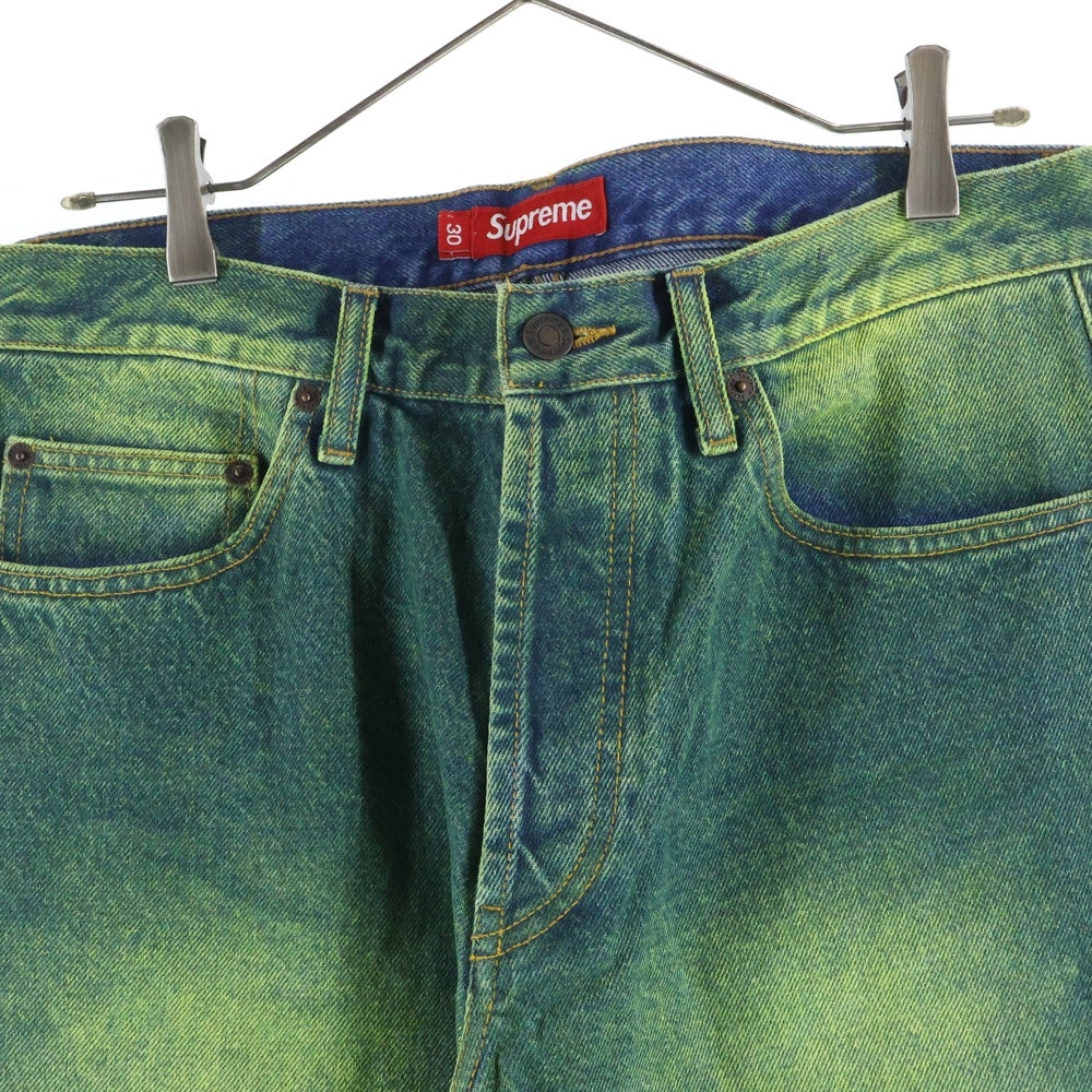 SUPREME(シュプリーム) 23AW Regular Jean Overspray Green レギュラー ジーン ストレート デニムパンツ グリーン