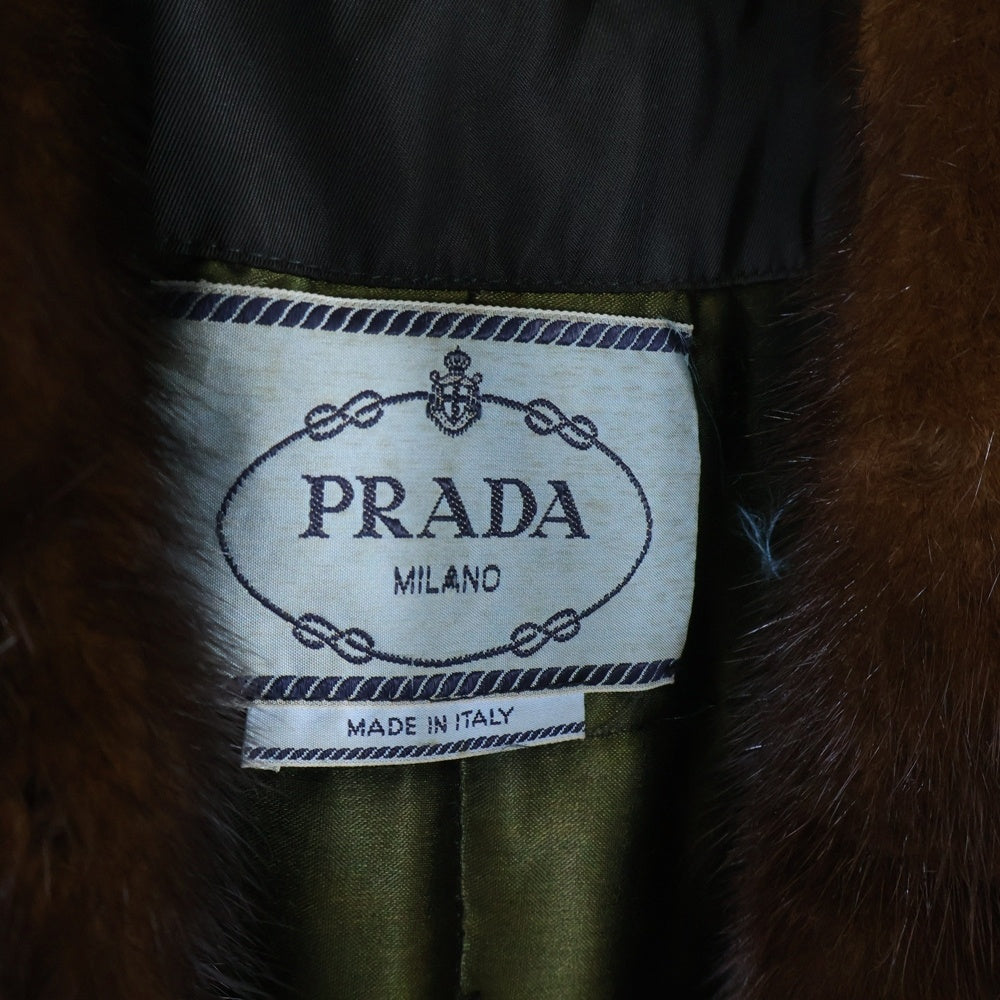 PRADA(プラダ) 裏地キルティング ファー付きナイロン コート ブラック/カーキ レディース