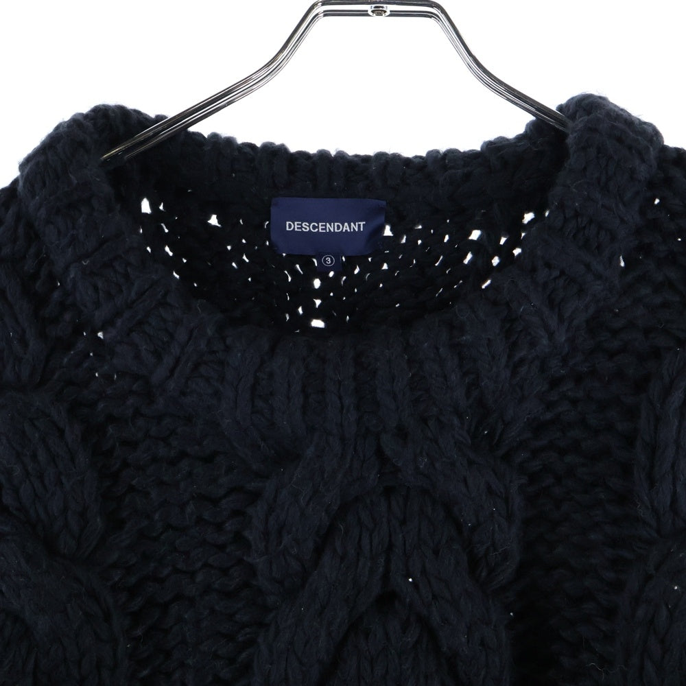 DESCENDANT(ディセンダント) 23AW MAIN NOT CABLE KNIT アクリルウール ケーブルニット セーター ブラック 232MADS-KNM05