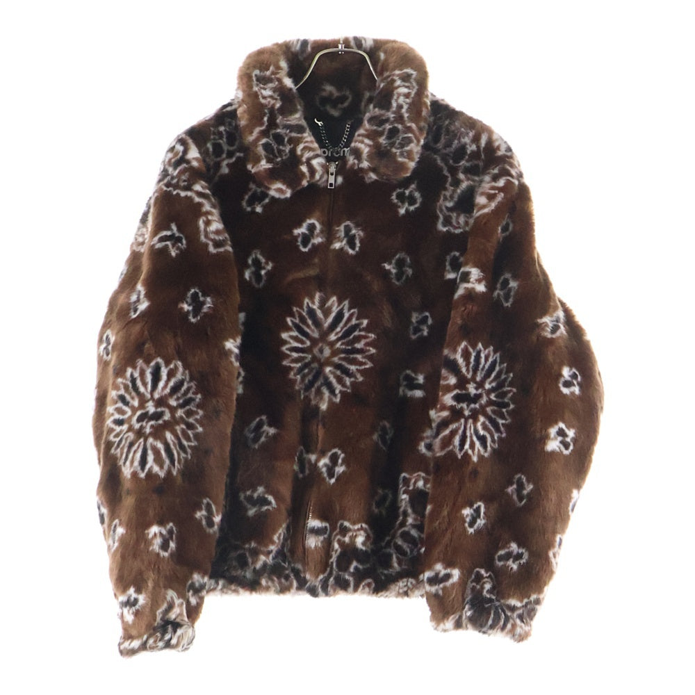 SUPREME(シュプリーム) 21SS Bandana Faux Fur Bomber Jacket アーチロゴ バンダナ フェイクファー ボンバージャケット ブルゾン ブラウン/ブラック
