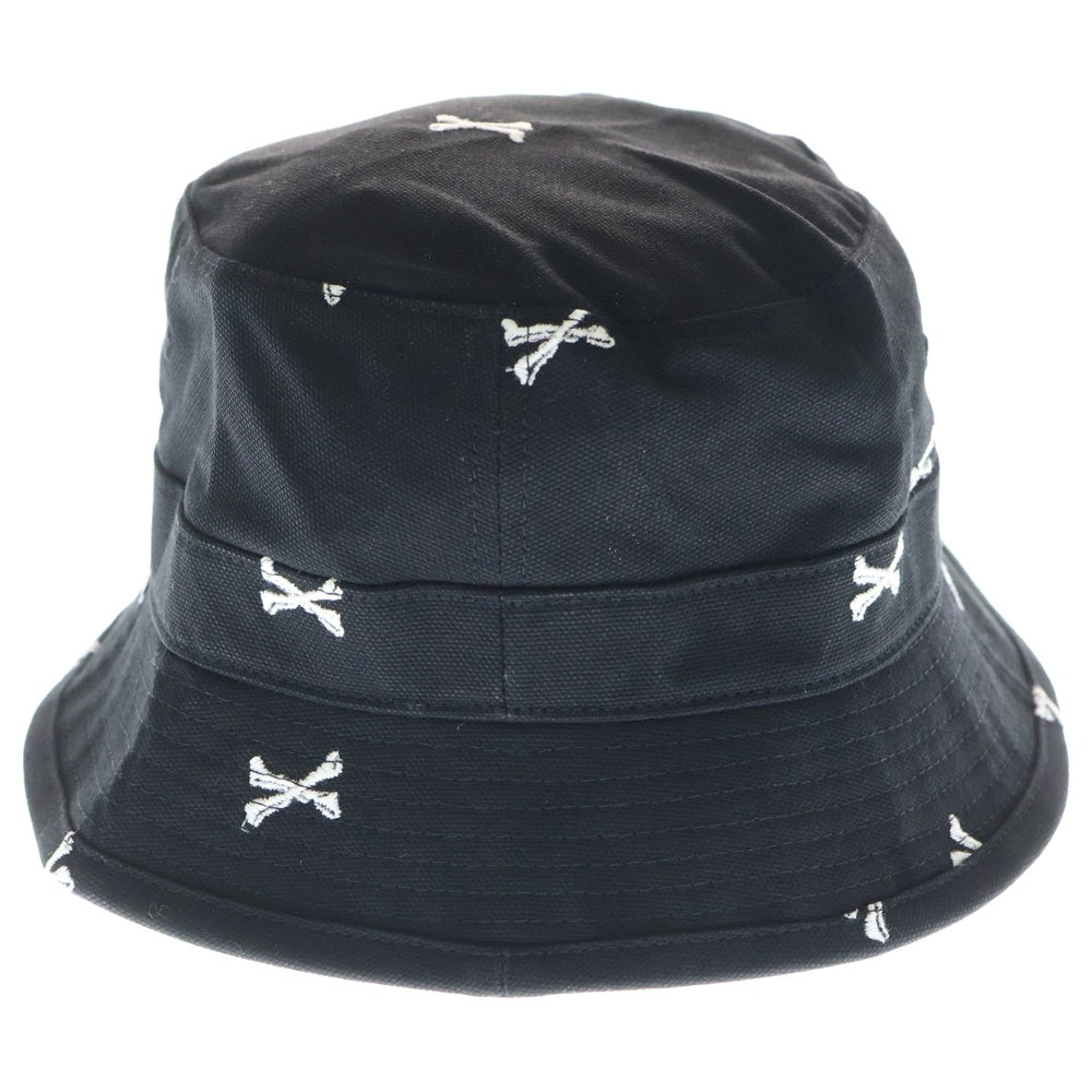 WTAPS(ダブルタップス) 22SS BUCKET 02/HAT/COTTON.OXFORD.TEXTILE クロスボーン刺繍 総柄 コットン オックスフォード バケットハット 帽子 ブラック 221HCDT-HT16