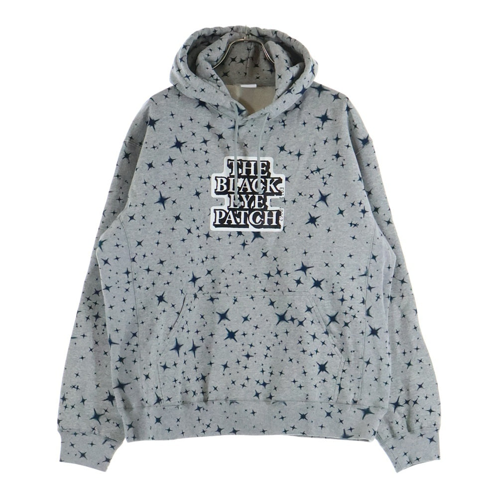 THE BLACK EYE PATCH(ブラックアイパッチ) 22AW LABEL STAR PATTERNED HOODIE ラベル スターパターン プルオーバーパーカー スウェットフーディ グレー