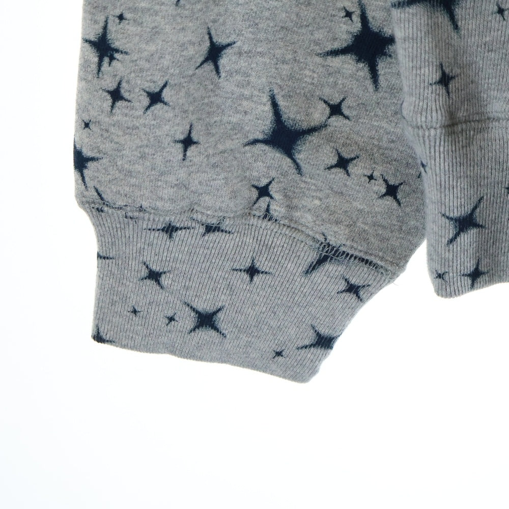 THE BLACK EYE PATCH(ブラックアイパッチ) 22AW LABEL STAR PATTERNED HOODIE ラベル スターパターン プルオーバーパーカー スウェットフーディ グレー