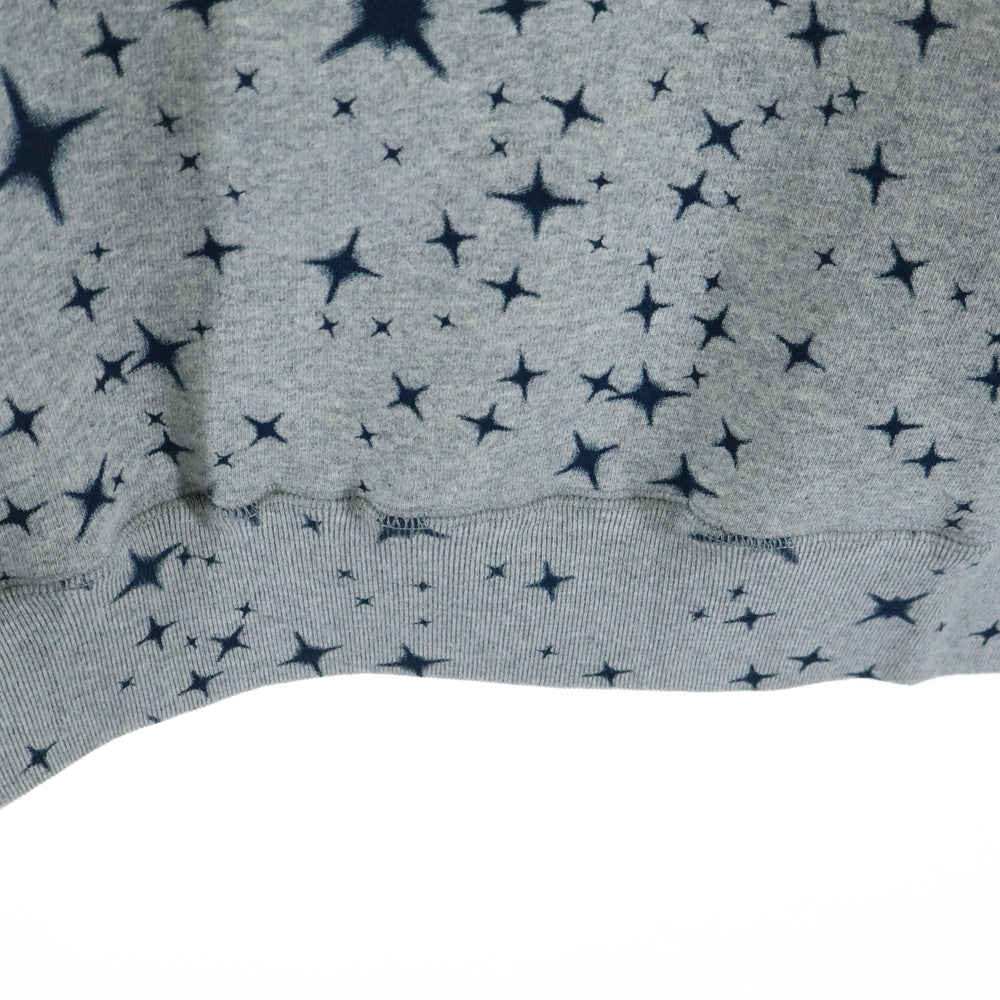 THE BLACK EYE PATCH(ブラックアイパッチ) 22AW LABEL STAR PATTERNED HOODIE ラベル スターパターン プルオーバーパーカー スウェットフーディ グレー