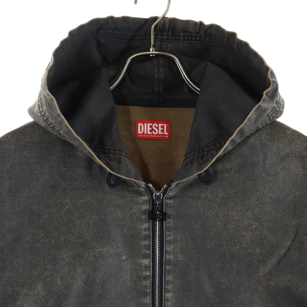 DIESEL(ディーゼル) D-WYNNY-S HOOD DENIM JACKET ユーズド加工 コーティングデニム ジップアップジャケット ブラウン A13025