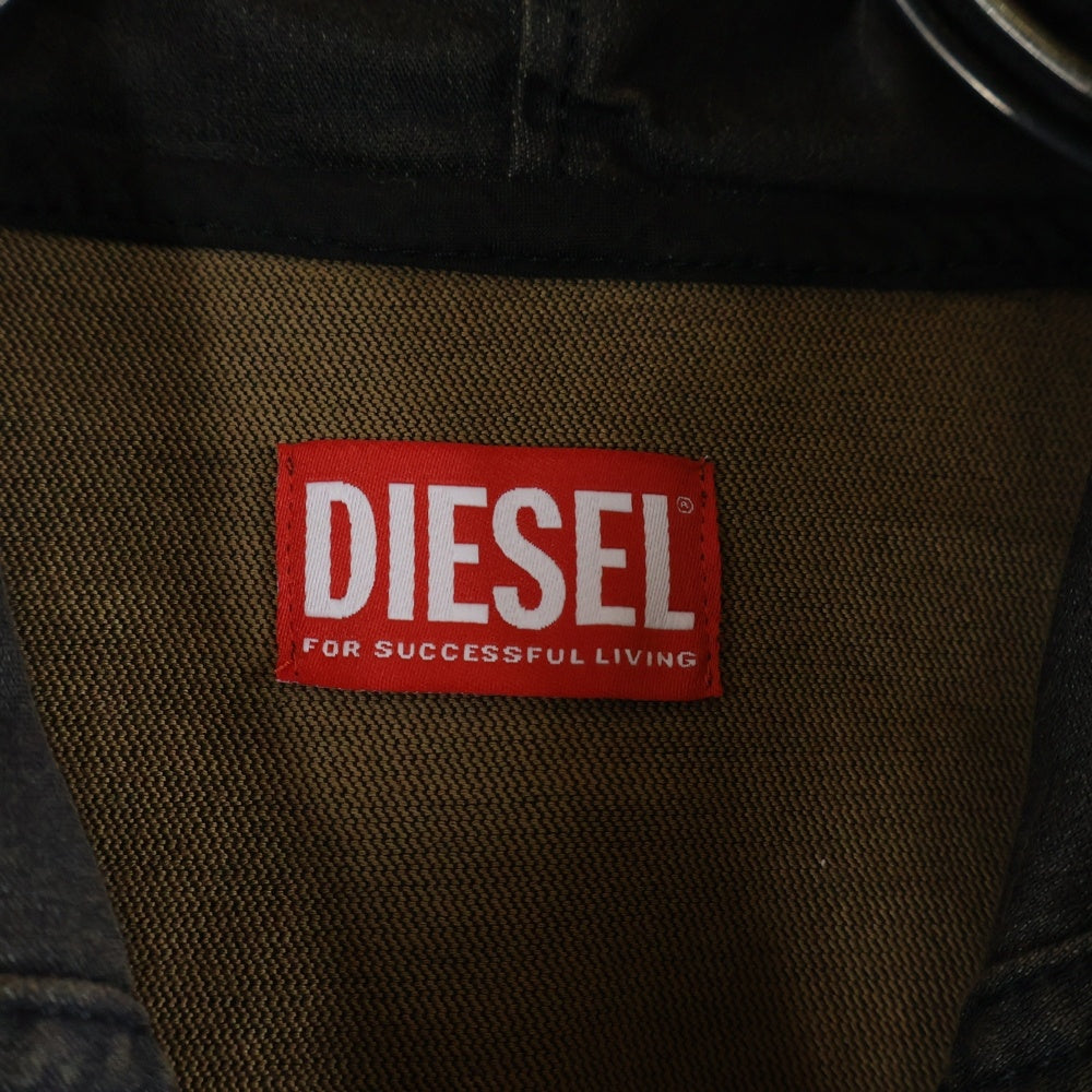 DIESEL(ディーゼル) D-WYNNY-S HOOD DENIM JACKET ユーズド加工 コーティングデニム ジップアップジャケット ブラウン A13025