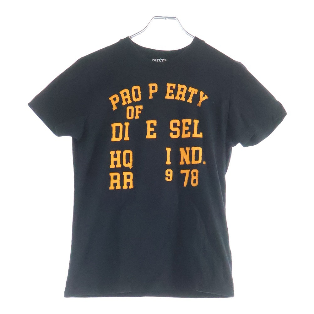 DIESEL(ディーゼル) T-DIEGOR-K59 発泡 ロゴプリント クルーネック半袖Tシャツカットソー ブラック/オレンジ A08689