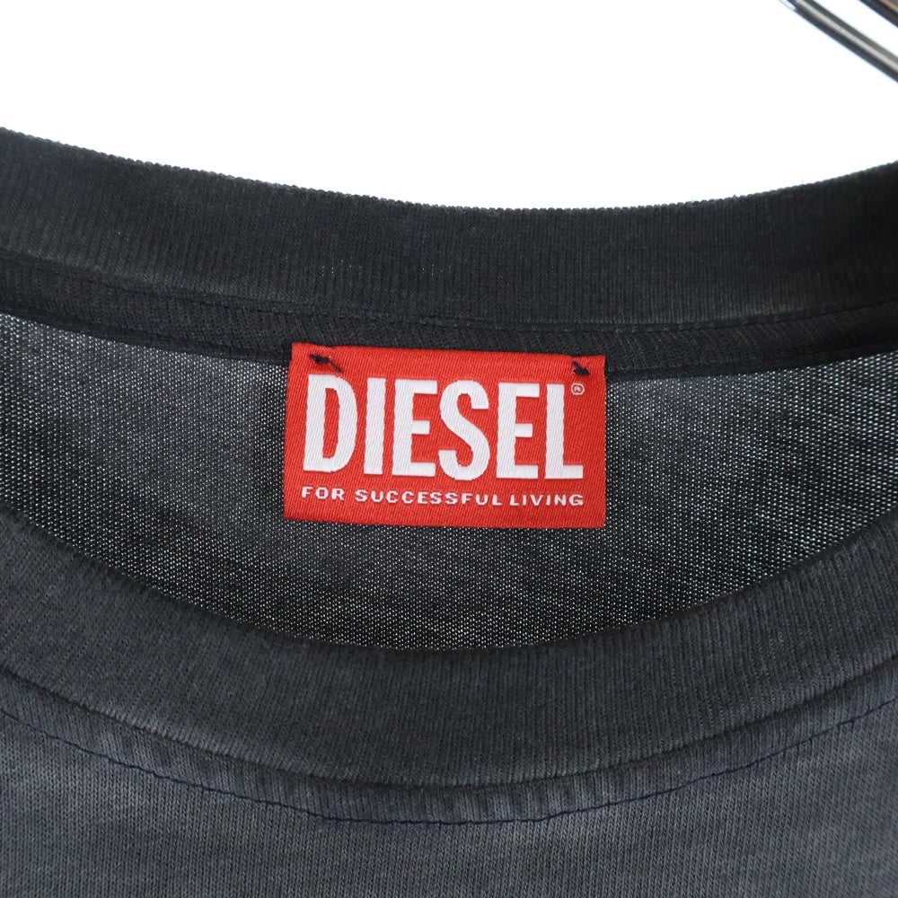 DIESEL(ディーゼル) T-NORM-T9 フェード加工 ロゴ クルーネック 半袖Tシャツ カットソー チャコールグレー A19373