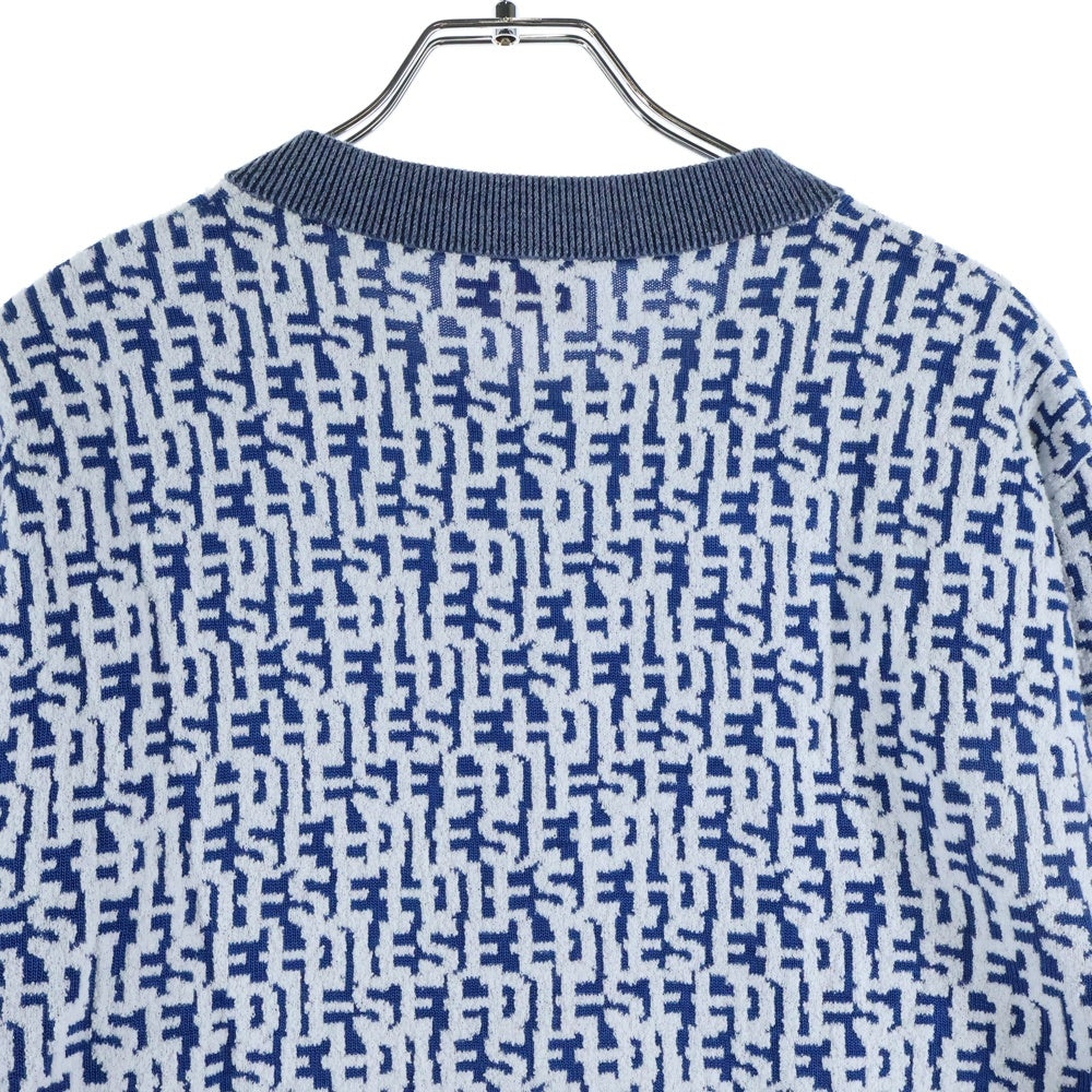 DIESEL(ディーゼル) 23SS K-OBE-ZIP KNITWEAR リピート ロゴ ジャガード ラウンドネック レーヨンコットン ニット ダブルジップ カーディガン ブルー A10197
