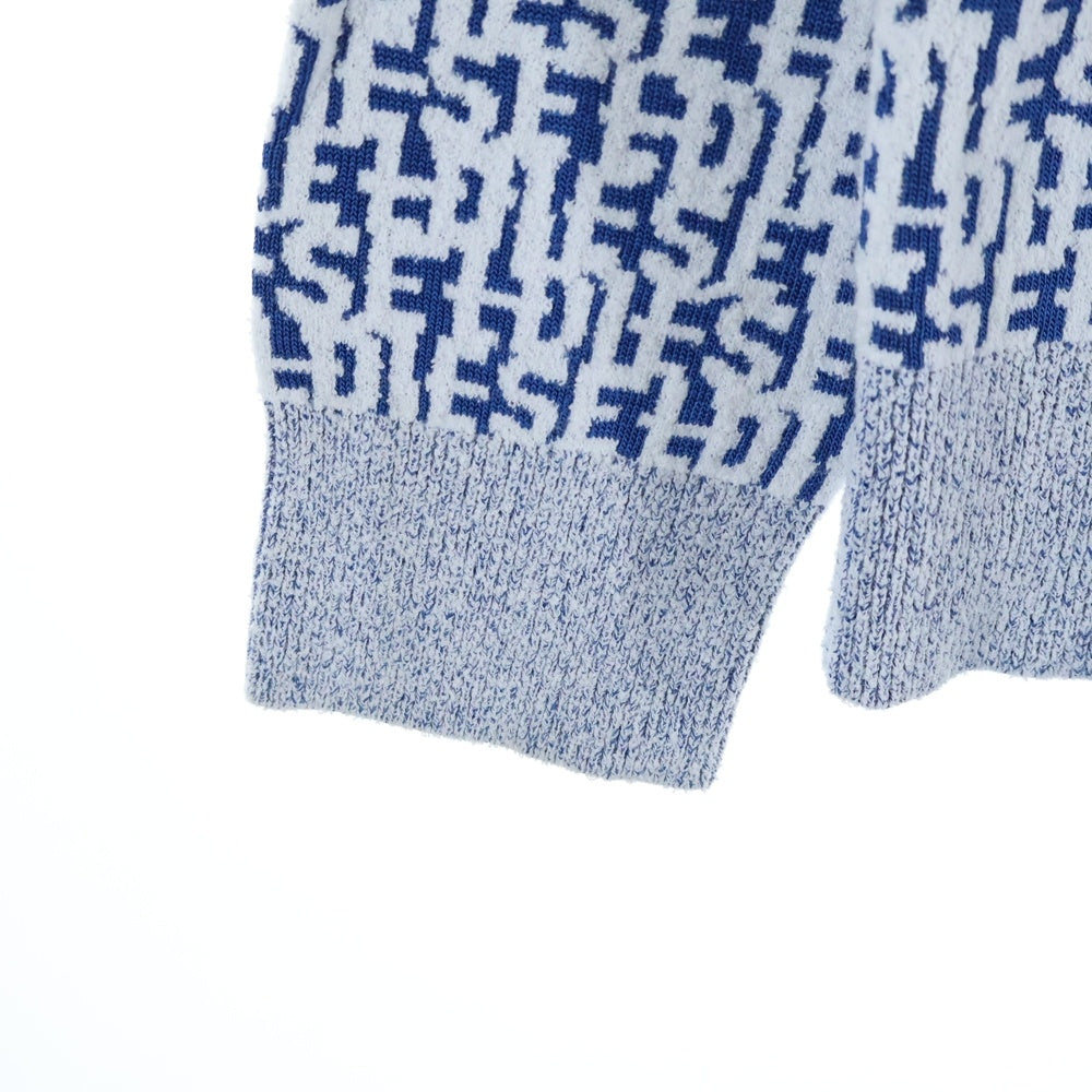 DIESEL(ディーゼル) 23SS K-OBE-ZIP KNITWEAR リピート ロゴ ジャガード ラウンドネック レーヨンコットン ニット ダブルジップ カーディガン ブルー A10197