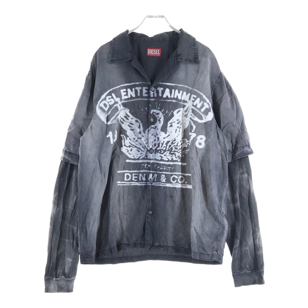 DIESEL(ディーゼル) 24SS S-EEKLO フェード加工 オープンカラー レイヤード 長袖シャツ ブラック A15072