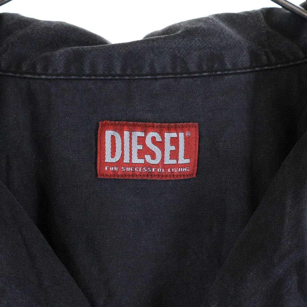 DIESEL(ディーゼル) 24SS S-EEKLO フェード加工 オープンカラー レイヤード 長袖シャツ ブラック A15072