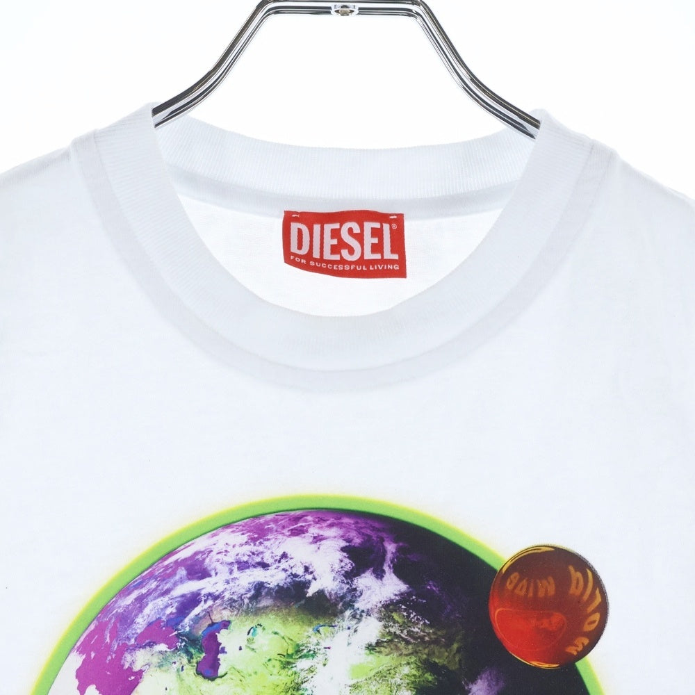 DIESEL(ディーゼル) T-JUST-L20 アースプリント クルーネック半袖Tシャツカットソー ホワイト A11048