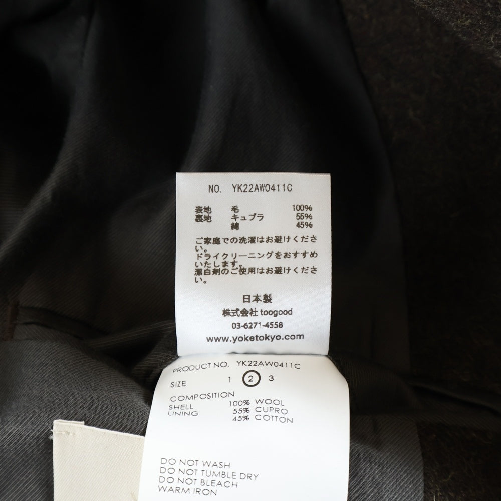 YOKE(ヨーク) 22AW OVERSIZED DOUBLE BREASTE HALF COAT シェットランドウール オーバーサイズダブルブレストハーフコート ブラウン YK22AW0411C