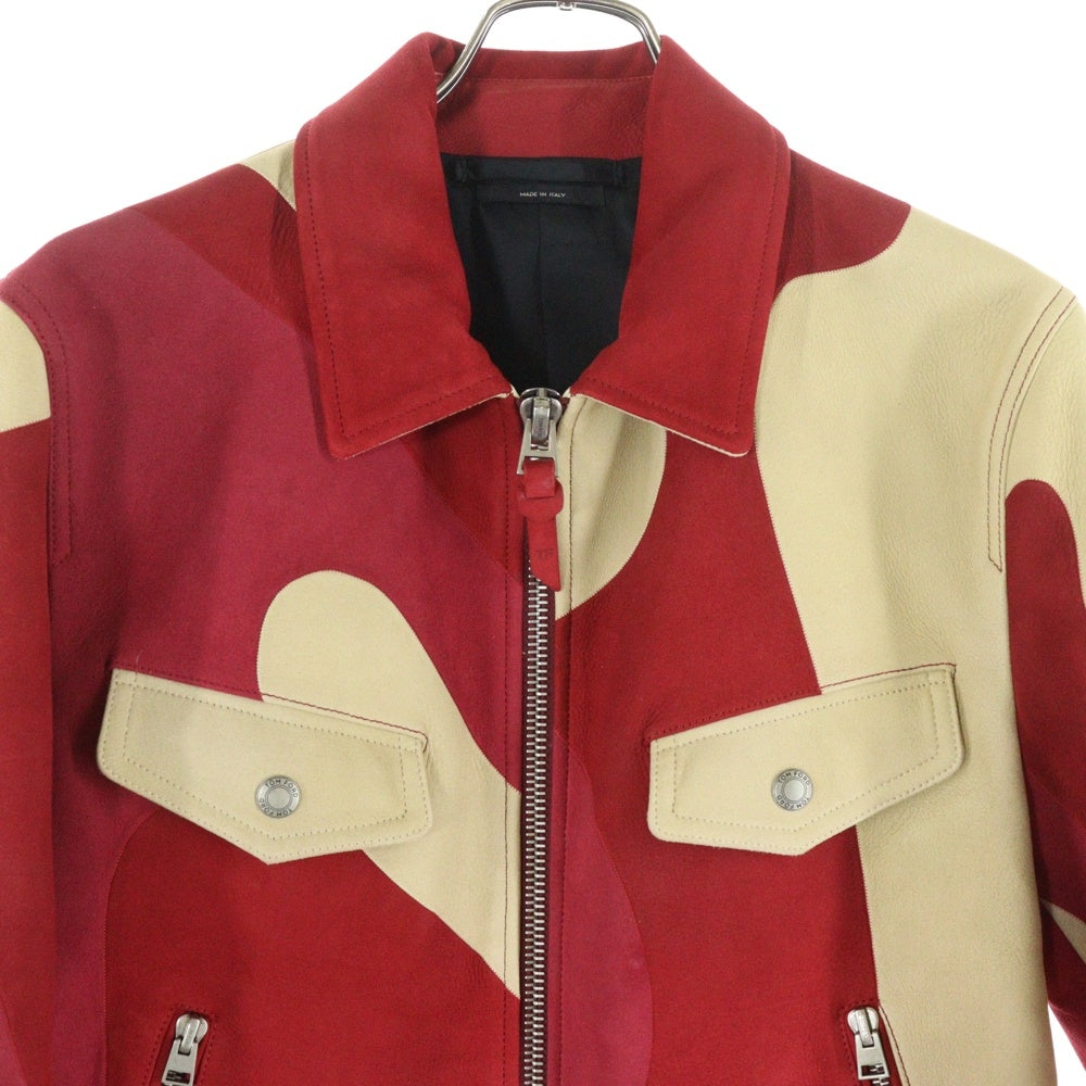 TOM FORD(トムフォード) 16SS Patchwork Suede Camo Trucker Jacket パッチワーク スエードカモ レザートラッカージャケット レッド TFL565