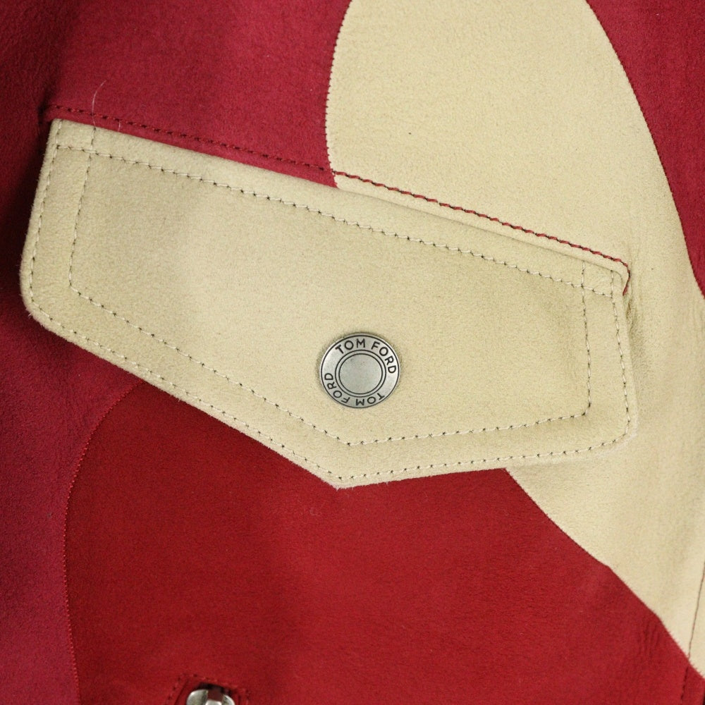 TOM FORD(トムフォード) 16SS Patchwork Suede Camo Trucker Jacket パッチワーク スエードカモ レザートラッカージャケット レッド TFL565