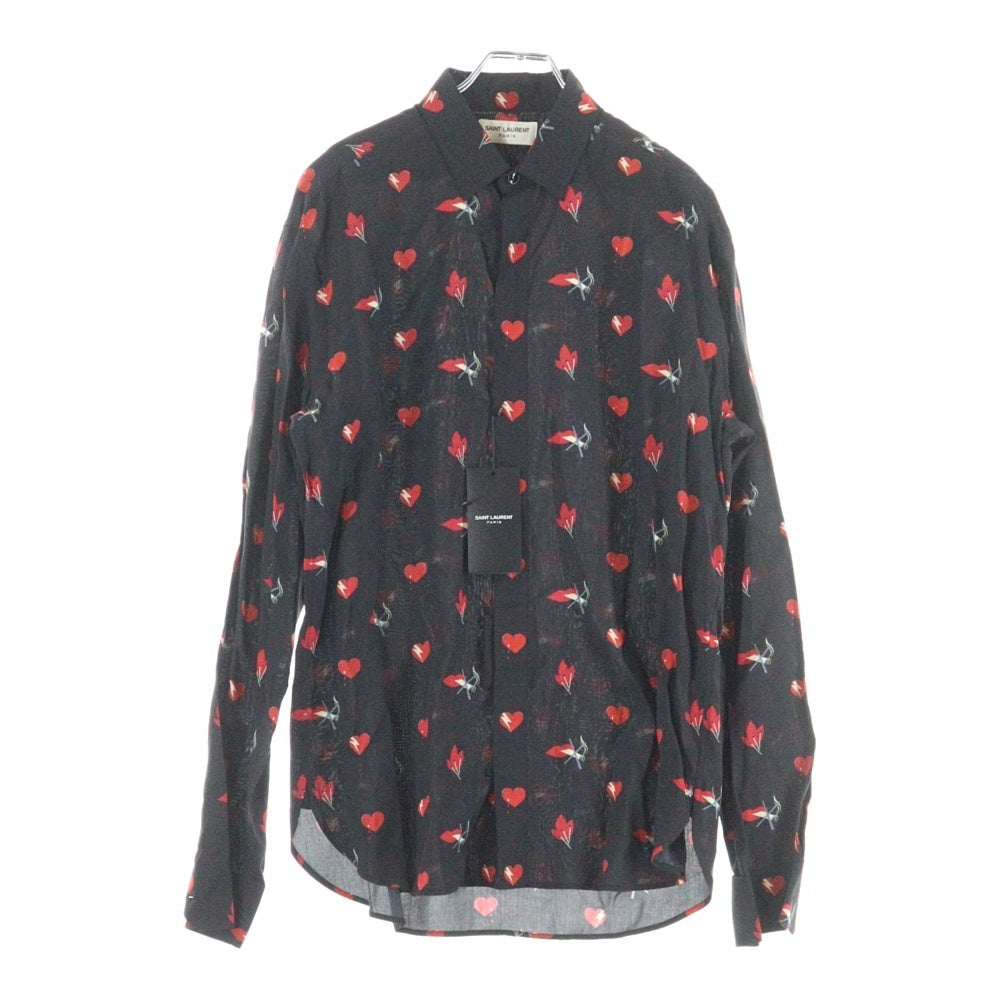 SAINT LAURENT PARIS(サンローランパリ) 17AW ノースモーキングハート総柄レーヨン長袖シャツ ブラック 481867 Y348R