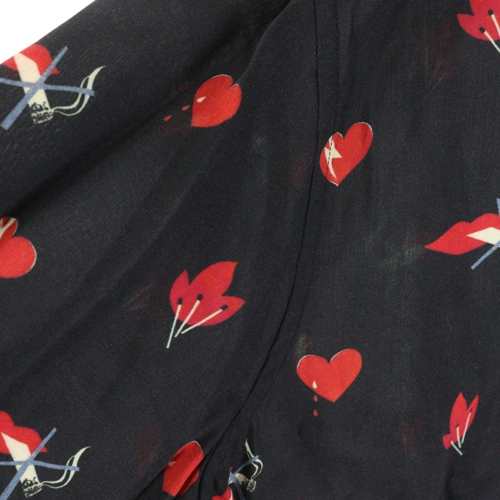 SAINT LAURENT PARIS(サンローランパリ) 17AW ノースモーキングハート総柄レーヨン長袖シャツ ブラック 481867 Y348R