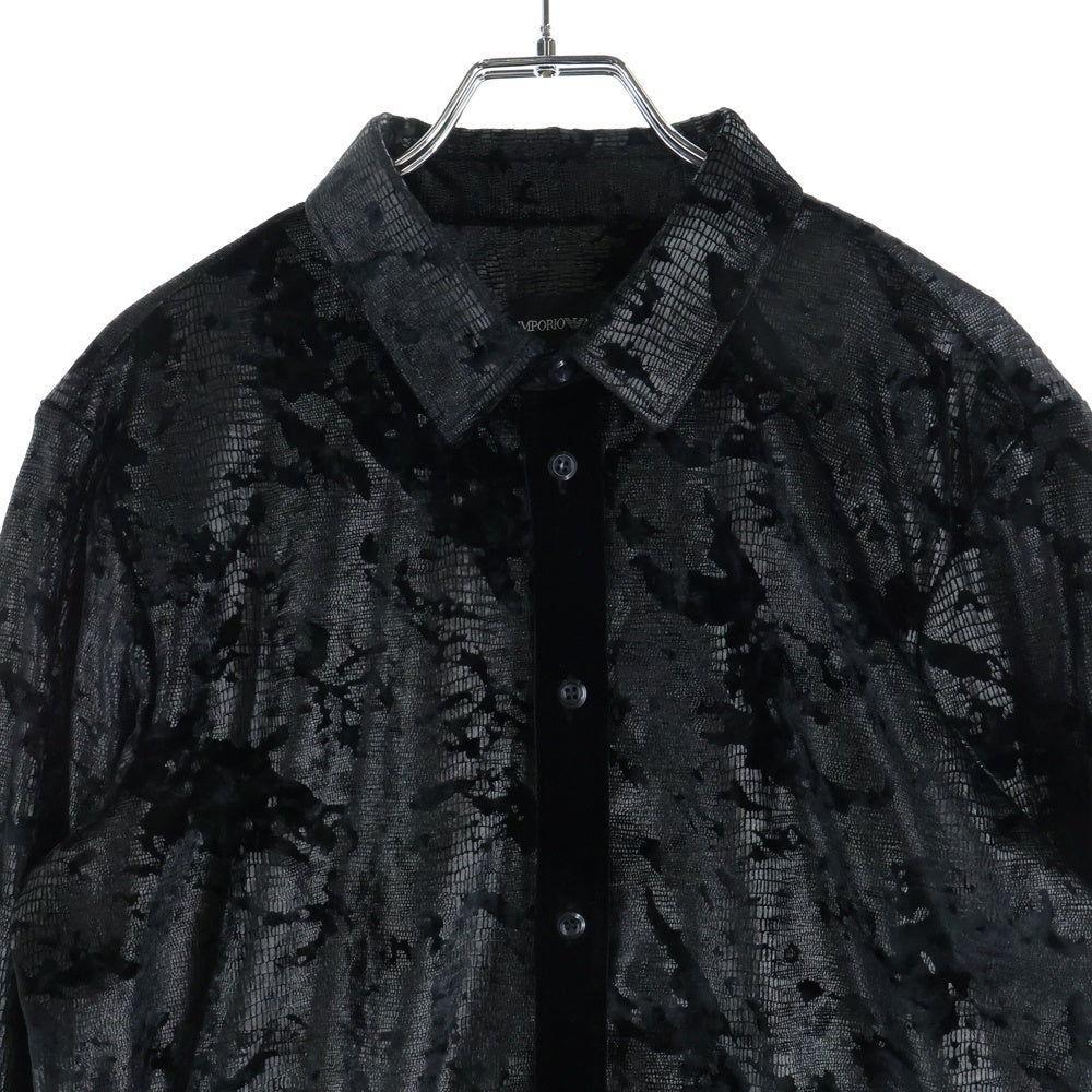 EMPORIO ARMANI(エンポリオアルマーニ) クラック加工 ベロア 長袖シャツ ブラック